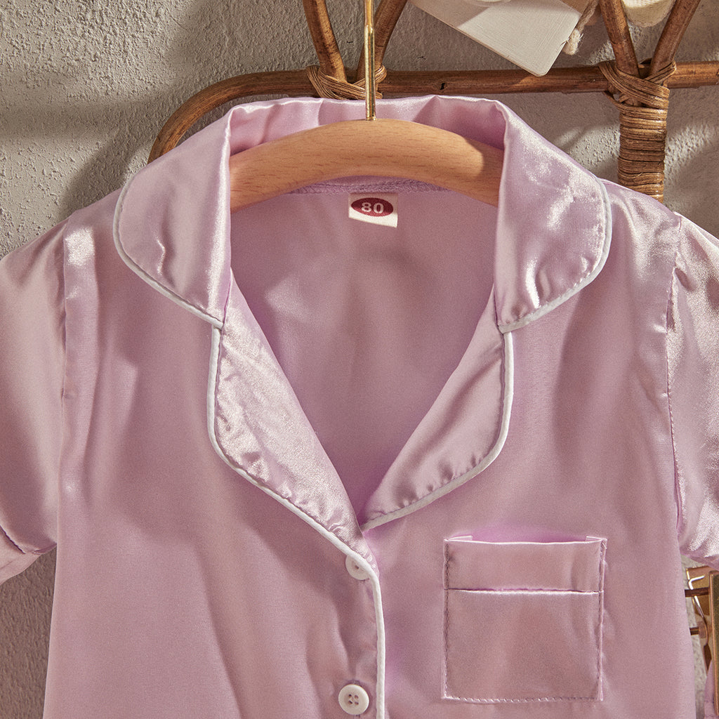 Col de Chemise de Nuit pour Enfant Mauve Imitation Satin