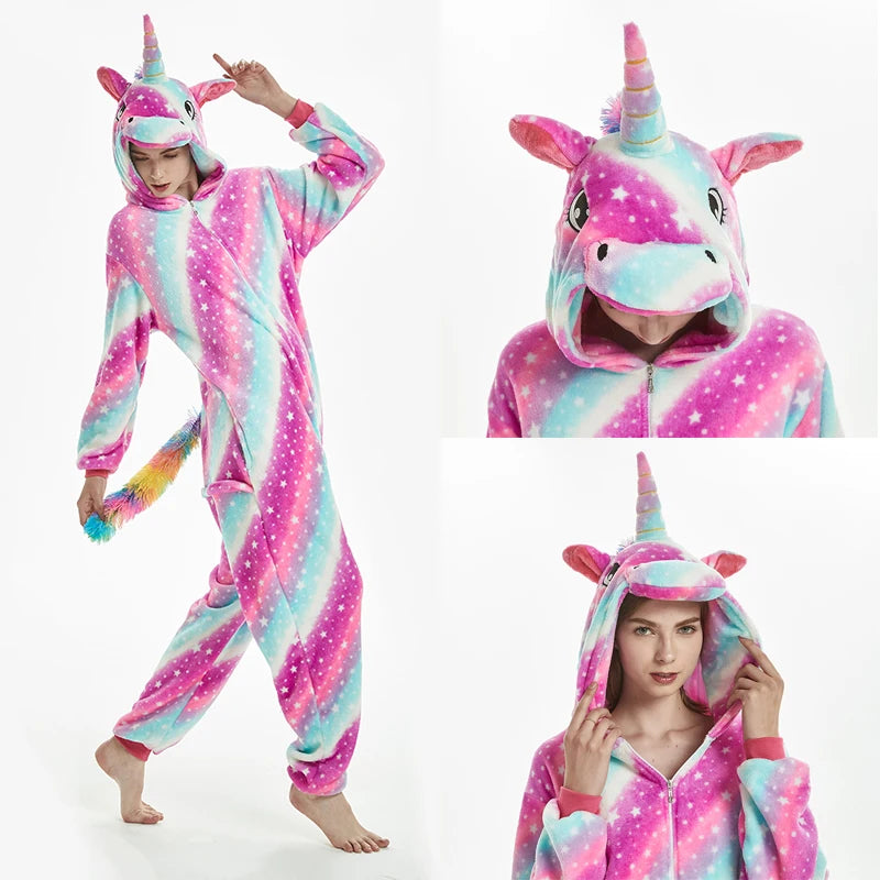 Combinaison Pyjama Licorne Rose, Bleu et Blanche pour Enfant