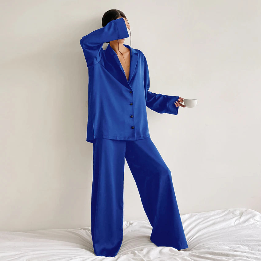 Pyjama Décolleté Ample Femme Bleu Marine