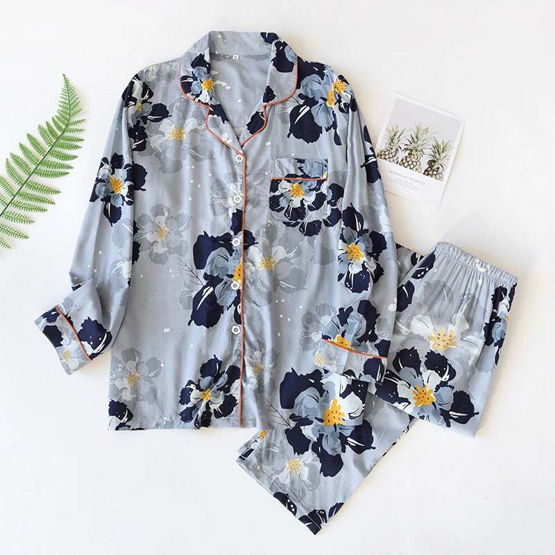 Pyjama Femme Bleu à Fleurs