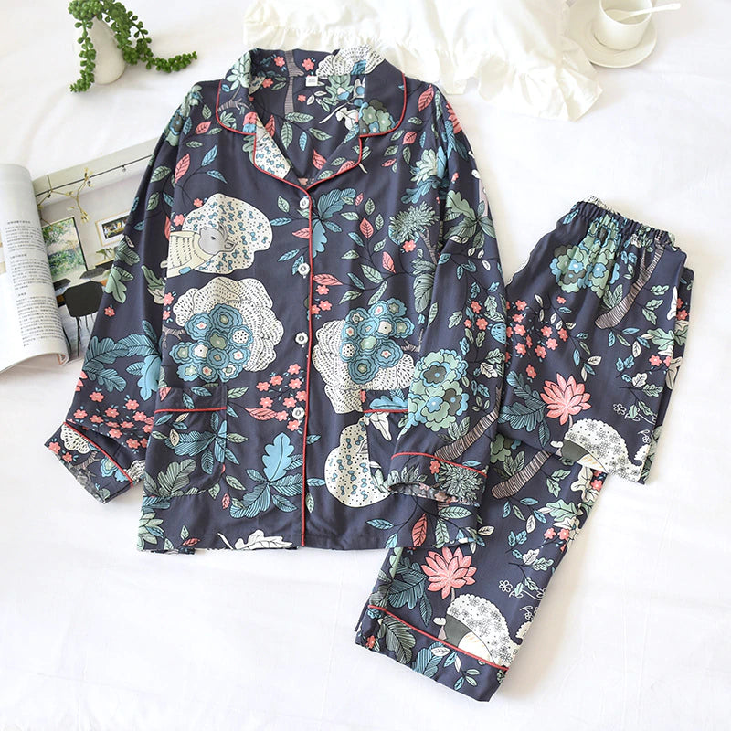 Pyjama Noir pour Femme à Fleurs