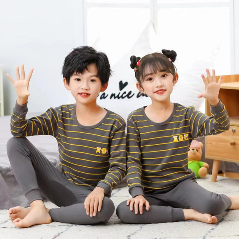 Pyjama pour Enfant à Rayures Gris et Jaune