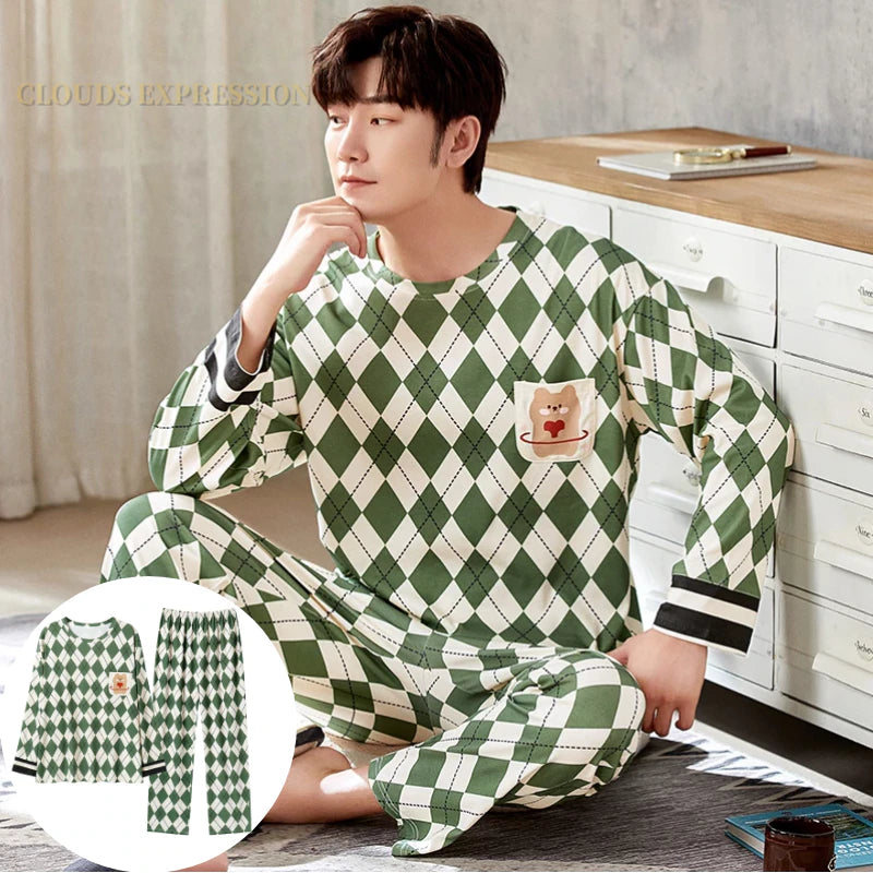 Pyjama pour Homme Losanges Verts et Blancs