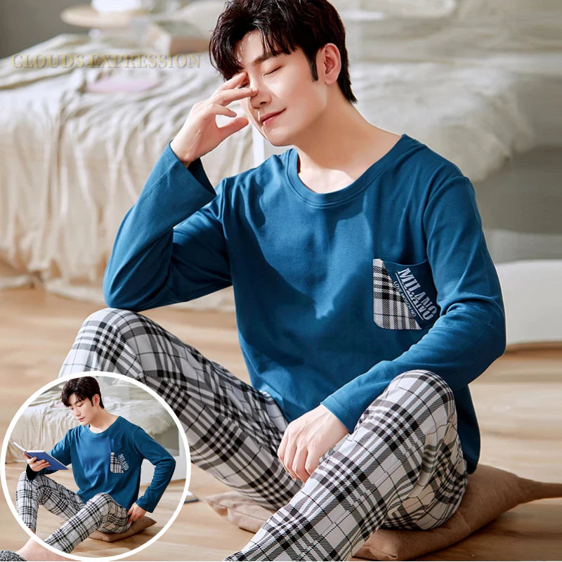 Pyjama pour Homme à Carreaux Bleus