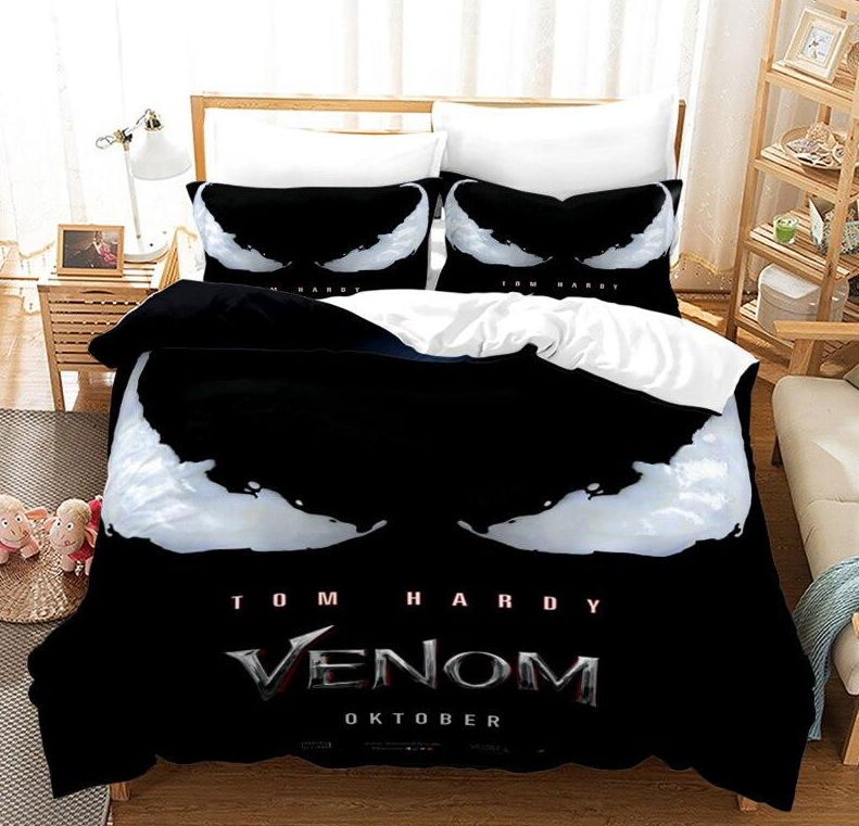 Housse De Couette Disney Marvel Venom Tête Noir Et Blanche
