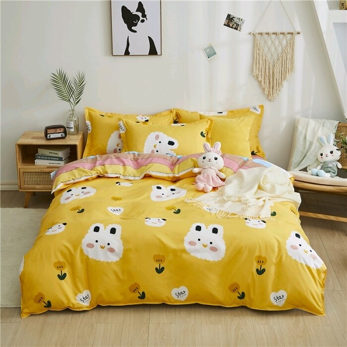 Housse De Couette Scandinave Jaune Chat 