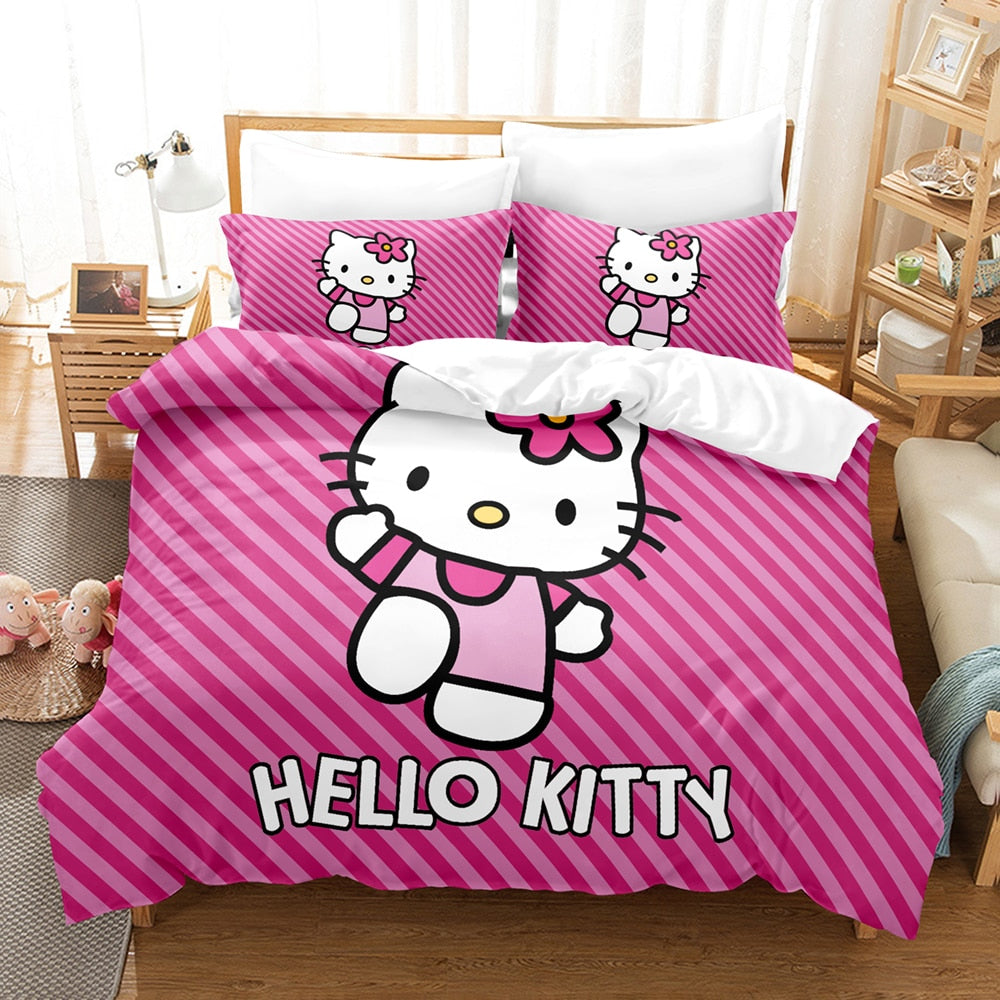 Housse De Couette A Rayures Hello Kitty