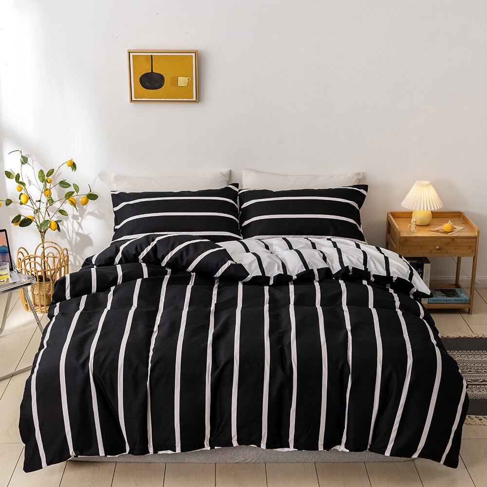 Housse De Couette Scandinave A Rayures Noires Et Blanches 