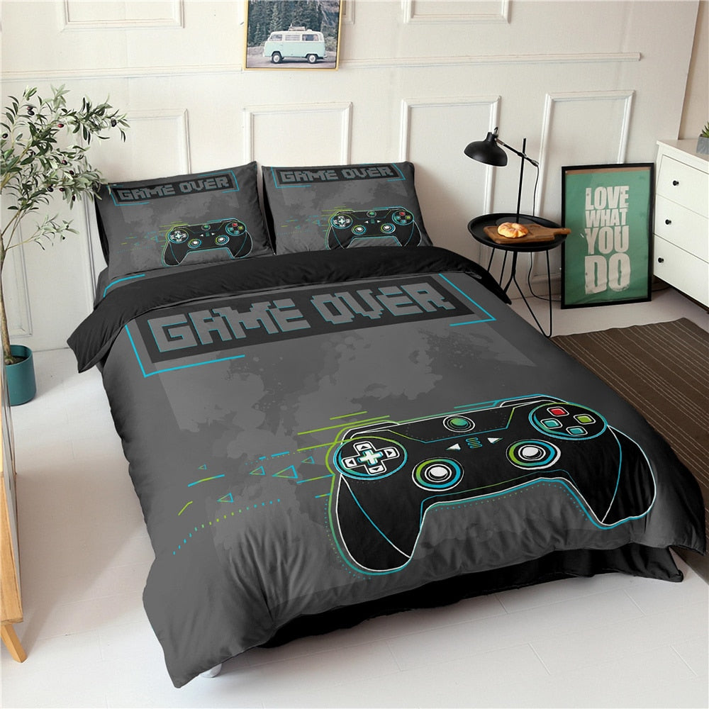 Housse De Couette Gaming Grise Game Over