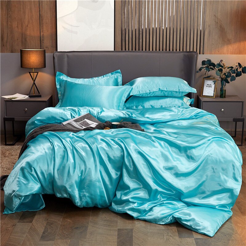 Housse de Couette Unie Polycoton Bleu Brillant