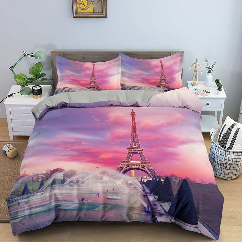 Housse De Couette Tour Eiffel Sous Un Couché De Soleil