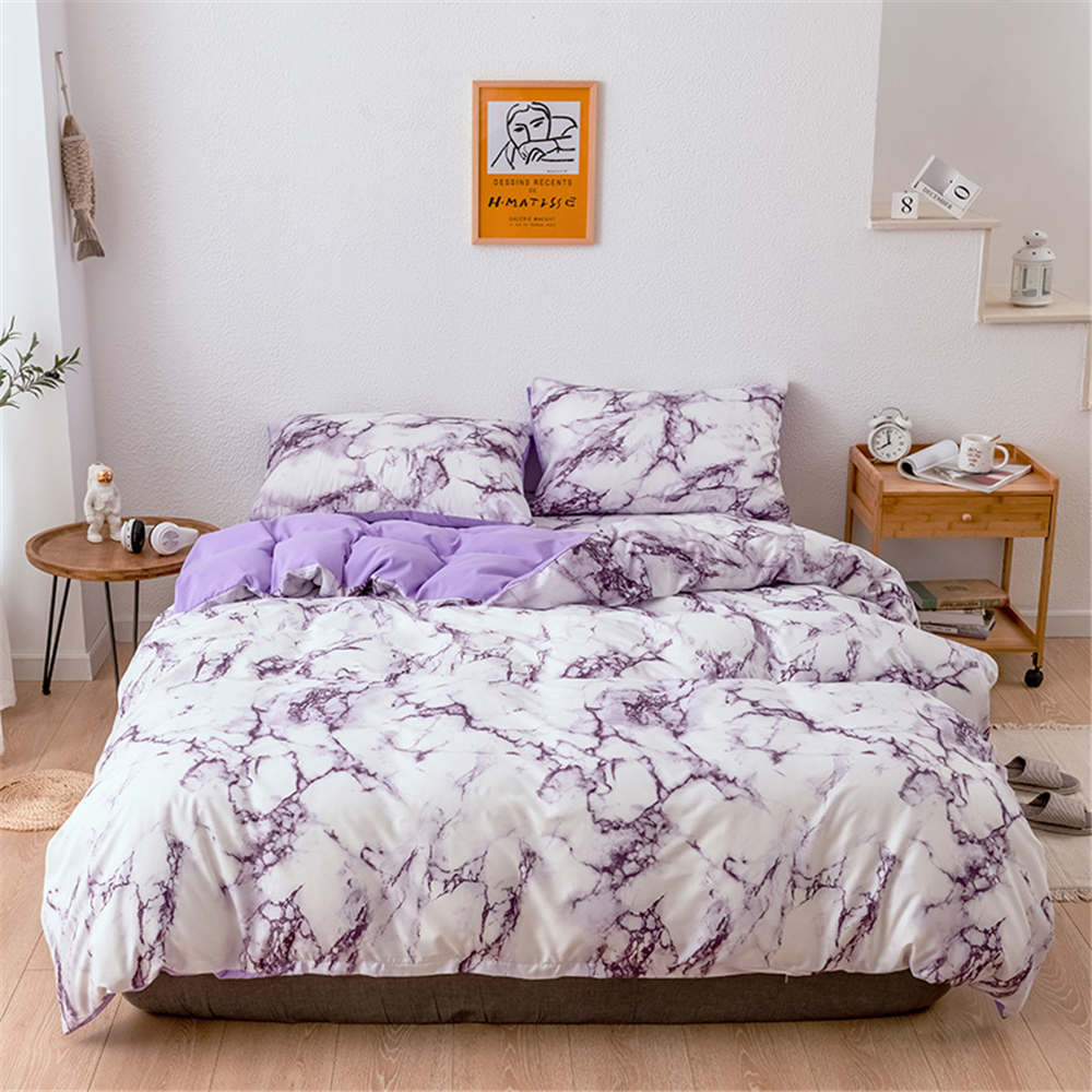 Housse De Couette Marbre Violette Et Blanche