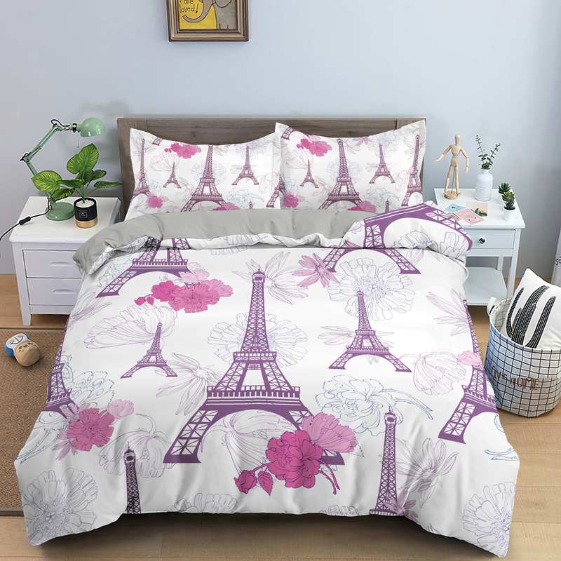 Parure de lit Paris Tour Eiffel Amour Rose 1 personne, 3 Pcs ( Housse de  Couette 160x220 cm + Drap Plat + Taie D'oreiller ) - Cdiscount Maison