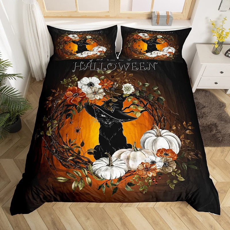 Housse De Couette Ail et Fleurs d'Halloween